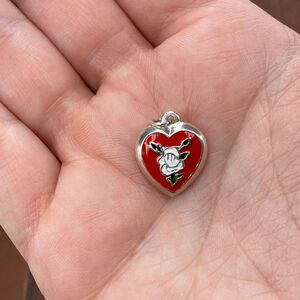 Vintage 925 Sterling Silver Enamel Guilloche White Rose Pendant Bracelet Charm